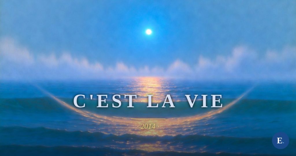 Les feuilles mortes dans ma bouche / Le sable noir de mon cœur / Disparaissent dans ton sourire / C'est la vie.. // Dans nos sommeils, / Ta peau devient ma peau / Et la lune courbe tes cheveux / C'est la vie.. // Respirer de ton air pur / Et mes doigts cherchent à t'écrire / Et ma langue cherche à te dire / C'est la vie.. // Ce soleil bleu qui me nourrit / Je te le donnerai en corps / Pour nous faire et refaire d'Amour / C'est la vie… — Emirelo, « C'est la vie » (2014).