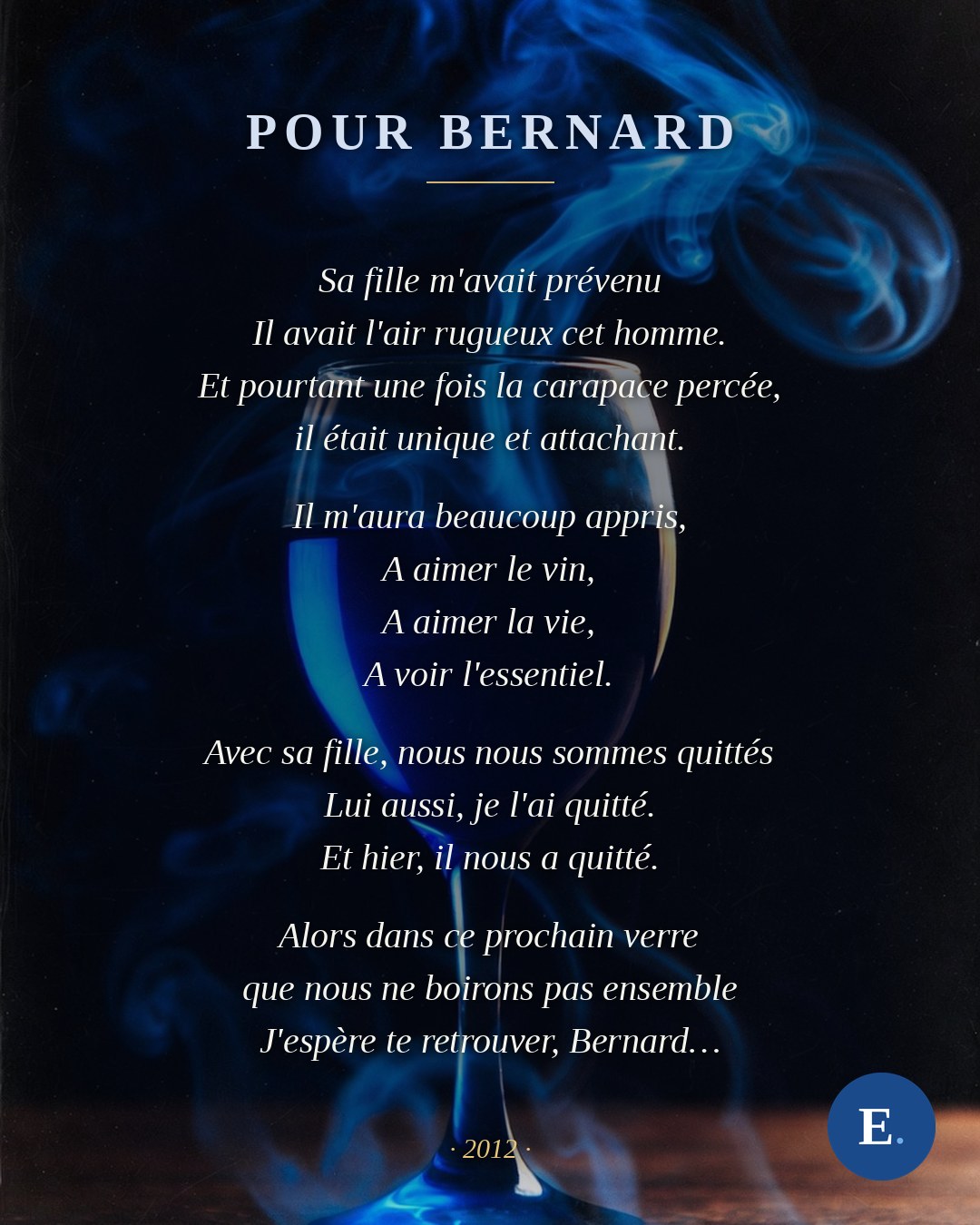 Carte bleue « Pour Bernard », Emirelo, 2012.