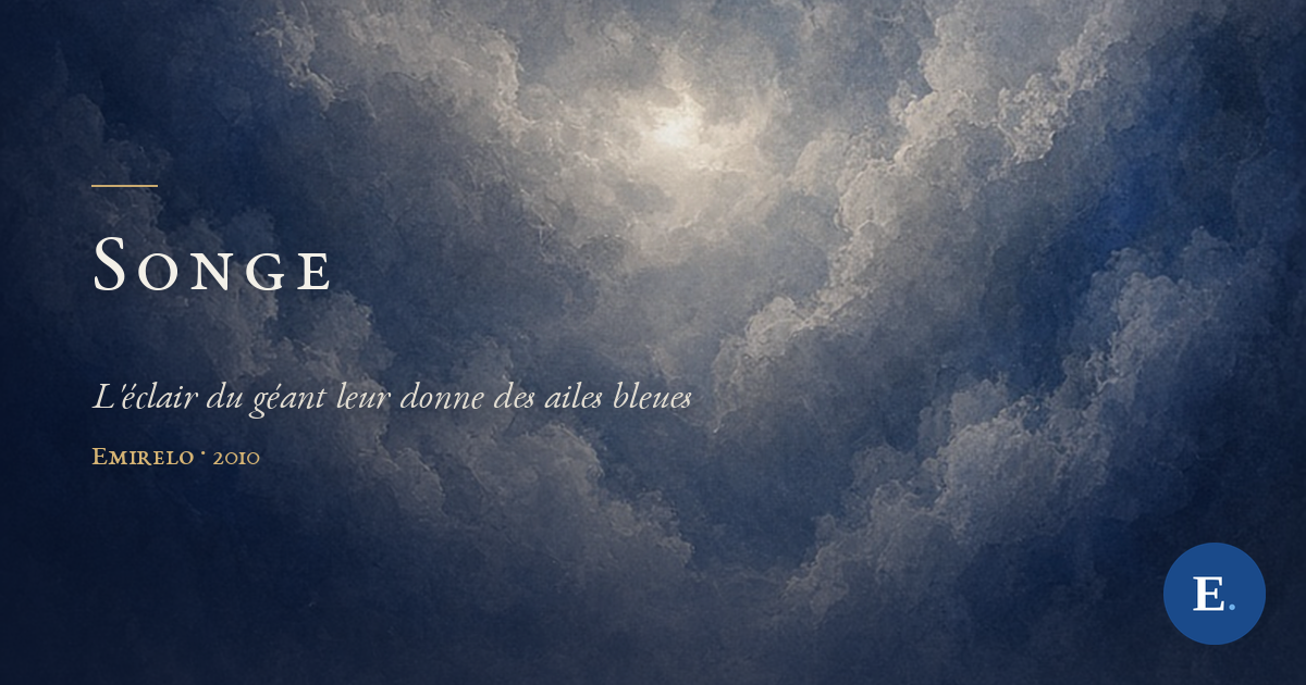 Carte titre Emirelo sur un ciel d'orage bleu : Songe, 2010